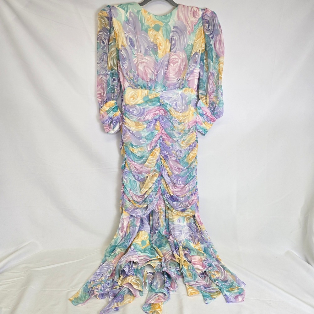 Claralura Original‎ Pastel Bow Ruched Chiffon Evening Gown Romantic Vtg 80s XS